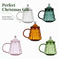 Mug en verre borosilicate de 300 ml en forme de sapin de Noël, tasse à café colorée avec poignée, tasse à thé à paroi simple, compatible lave-vaisselle et micro-ondes