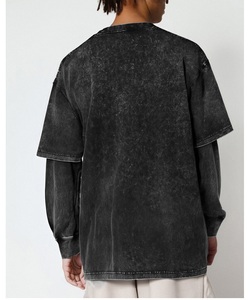 เสื้อยืดแขนยาวผู้ชายไซส์ใหญ่ แพ็คคู่ ผ้าฝ้าย 100% สไตล์วินเทจ ล้างสีแบบแอซิดวอช ดีไซน์ขาดๆ - Product Image 4