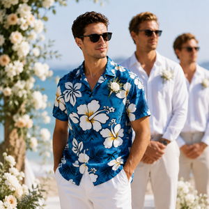 Chemises de plage hawaïennes personnalisées pour hommes, séchage rapide, extensibles, en polyester et élasthanne, vêtements de resort, chemises boutonnées - Product Image 5