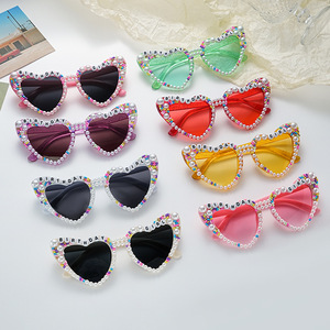 <b>Party</b> <b>Props</b> Birthday Sunglasses Pearl Letter Sunglasses Stylish Rhinestone-encrusted Heart-shaped Glasses - Product Image 2
