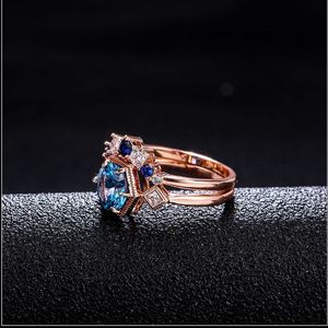 Bijoux fantaisie Couronne <span class=keywords><strong>saphir</strong></span> personnalisée Bague zircon or rose laiton pour femme - Product Image 2