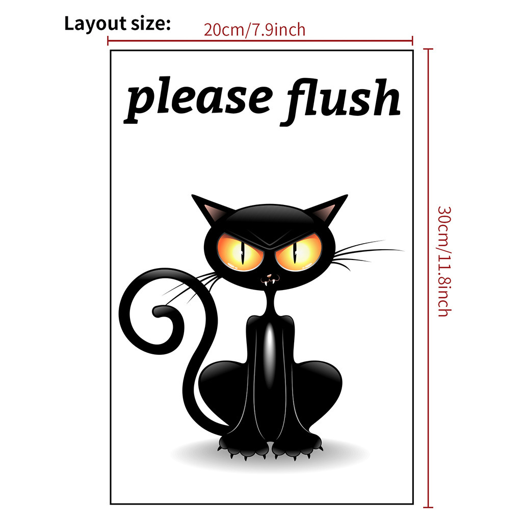 Autocollant Toilette Chat "Shh" - Décal Drôle Pour Porte De Salle De Bain, Siège WC - Vinyle Amovible 20x14 Cm - Déco Humour