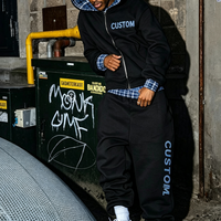 Ensemble de survêtement unisexe personnalisé avec logo imprimé, pantalon de jogging à double taille et sweat à capuche, style streetwear color block