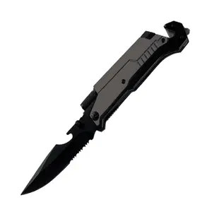 Cuchillo de supervivencia de bolsillo plegable multifuncional negro con forma de pistola de 3,5 pulgadas OEM con arrancador de Fuego Negro para exteriores