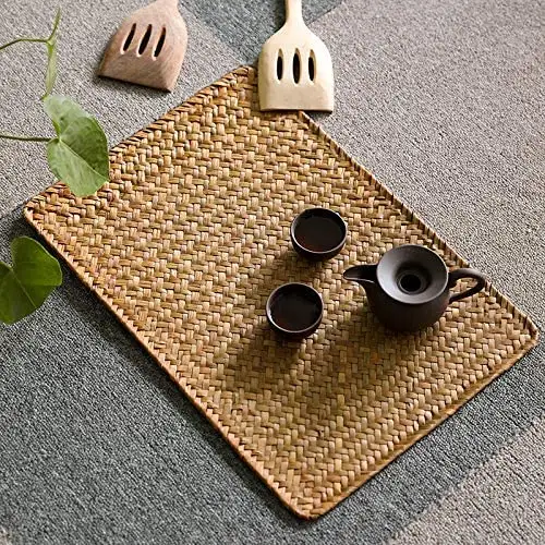 Manteles Individuales rectangulares de mimbre para mesa de comedor, manteles individuales naturales tejidos de ratán