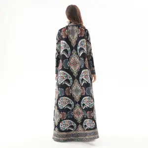 Offre spéciale Miyake Abaya ouverte sur le devant Robes caftan à imprimé floral Manteau de dame plissé Robe longue décontractée pour les trajets quotidiens Moyen-Orient