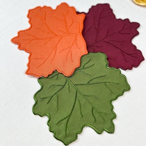 Handmade Custom Organic Cotton <b>Linen</b> Canvas Scallop-Edged Maple Leaves Embroidered Durable American Style Napkin Wedding - Product Image 2