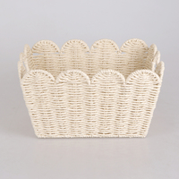 Panier de rangement en corde de papier décoratif à bord festonné rectangulaire, tissé à la main, pour le bureau, la salle de bain, les boîtes de rangement, le panier à fruits, l'organisateur