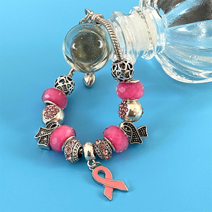 Braccialetto RisingMoon per la Consapevolezza sul <span class=keywords><strong>Cancro</strong></span> al Seno, con Ciondoli e Catena a Serpente, Nastro Rosa per Donne - Product Image 3