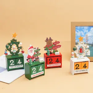 Hadiah Natal mainan anak-anak kalender kayu Dekorasi desktop pohon Natal Santa Claus kalender meja desktop
