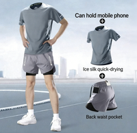 Men's Running Performance Set - Quick-Dry Polyester Short Sleeve <strong>Top</strong> & Shorts with Phone Pocket, Ideal for Marathon & Training