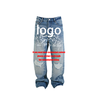 Jean Baggy en Denim Premium pour Homme et Femme, Motif Étoile et Colombe de la Paix, Tendance Américaine, Style Niche, Polyvalent