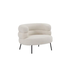 Fauteuil pouf rond en laine d'agneau style bohème, couleur crème, pour salon, chambre, dressing, chaise de maquillage - Product Image 5