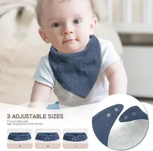 High Quality Solid Color Soft Organic Muslin Cotton Muslin Baby Bib For Newborns Feeding Blank Baby Bibs
