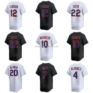 Vente en gros de maillots de baseball américains brodés pour hommes New York Met # 22 Juan Soto 12 Francisco Lindor 9 Brandon Nimmo Vêtements de softball - Product Image 1