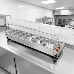 ELECTRIC <strong>BAIN</strong> <strong>MARIE</strong> <strong>FOOD</strong> <strong>WARMER</strong> 6 PANS GLASS COVER - Product Image 1