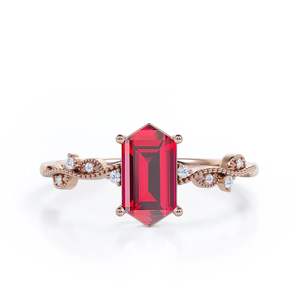 Bague de mariage classique en argent sterling 925 avec rubis de laboratoire de 0,5 carat, taille hexagonale, sertie à griffes, faite à la main, pour femme, pierre précieuse - Product Image 4