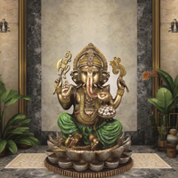 Statue en résine finition bronze antique seigneur Ganesha dieu hindou assis Lotus décoratif éléphant dieu succès bouddha maison boîte emballée