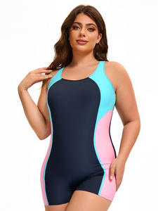 Stylish European American Women's Fitness <b>Swimwear</b> Solid Pattern One-Piece <b>Beachwear</b> with Sexy Back Cut-Out Color Block Design - Product Image 3