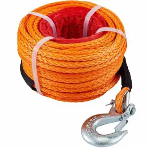 Treuil électrique synthétique 3/8 ", corde de treuil Orange tout terrain pour 4WD, 100 pieds