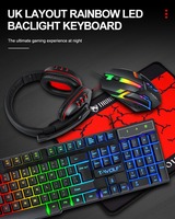 Teclado retroiluminado TF800 Rainbow, ratón retroiluminado colorido, alfombrilla de ratón de gran tamaño, alfombrilla para auriculares para juegos, juego combinado 4 en 1