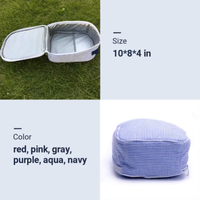 Sac isotherme familial portable à rayures bleu marine en tissu seersucker, 25 pièces, sac alimentaire isolé pour pique-nique quotidien, entrepôt GA