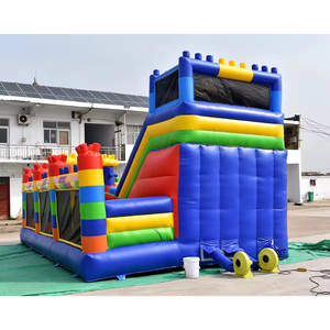 Parc de saut gonflable portable en PVC avec mur d'escalade et toboggans, château gonflable sur le thème des blocs de construction - Product Image 3