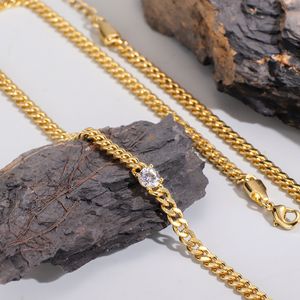 Unisex Cubic Zirconia <b>Charm</b> Necklace Fashionable Brass Cuban Chain Claw Setting Classic Geometric Design for Anniversaries Hot - Product Image 1