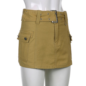 Y2K Aesthetics Basic Belted <strong>Low</strong> <strong>Rise</strong> Denim <strong>Skirts</strong> Women Sexy Pockets White Micro Mini <strong>Skirts</strong> - Product Image 4