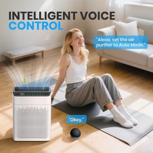 Purificador de Aire FLANUR BL-009 para Hogar, Habitaciones Grandes, Entrada de Aire de Doble Cara, Compatible con <span class=keywords><strong>Alexa</strong></span>, Filtro de Carbón Activado, Blanco, Control por Aplicación, 300 - Product Image 4