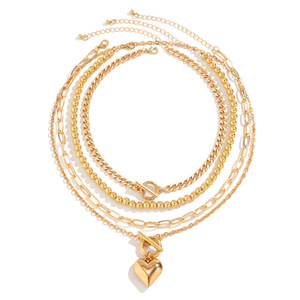 Modeschmuck Hip-Hop Punk Neues Minimalistisches Perlen-<span class=keywords><strong>Set</strong></span> Halskette Damen Geometrisches Herz Mehrschichtige <span class=keywords><strong>Gold</strong></span>-Halskette Schmuck - Product Image 3