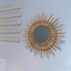 Miroir mural décoratif en rotin au design simple personnalisé, noir et or, style vintage nordique Art Déco, pour un usage quotidien, pour les hôtels - Product Image 5