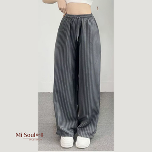 Pantalon en velours teint en fil, style coréen pour femme, taille élastique, coupe droite, décontracté, jambe large, OEM - Product Image 3
