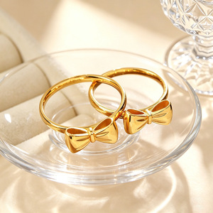 Anillo de Acero Inoxidable con Baño de Oro de 18K, Diseño de Lazo y Mariposa con Corazón, para Mujer, Joyería para Regalo Diario - Product Image 5
