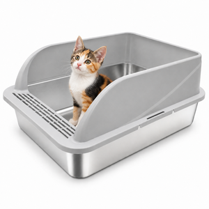 Caja de arena para gatos de acero inoxidable de alta resistencia, fácil de limpiar, gran capacidad, duradera, semicerrada, para gatos con orina abundante - Product Image 1