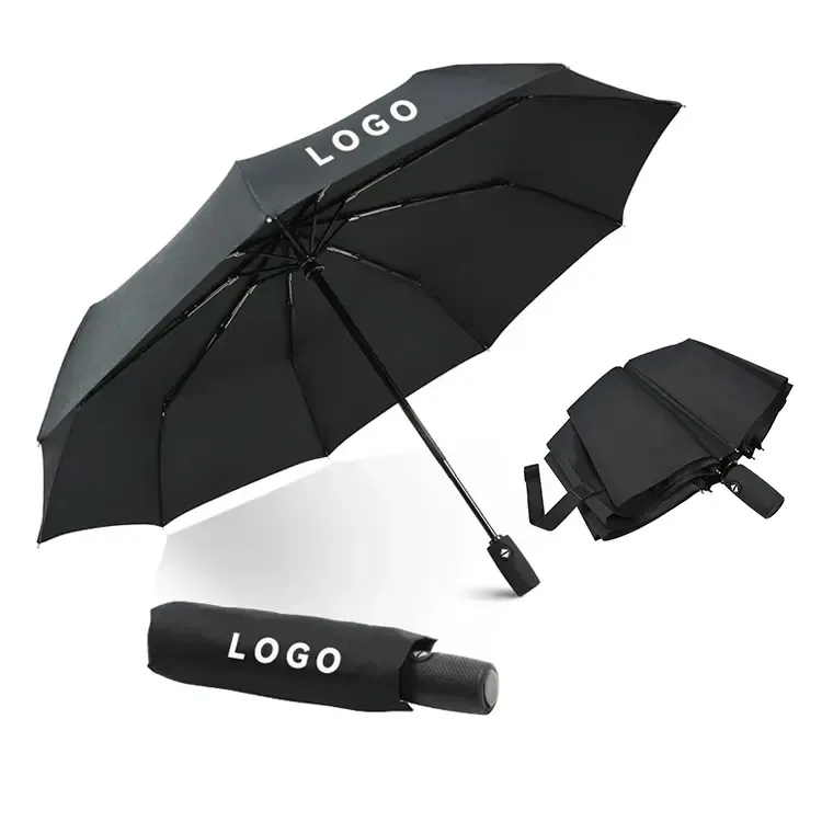 Atacado personalizado de alta qualidade 3 vezes dobrável dobrável windproof uv cor preta automático auto aberto perto guarda-chuva para a chuva