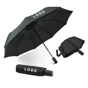 Großhandel benutzer definierte hochwertige 3-fach faltbare faltbare wind dichte UV schwarz Farbe automatische automatische Öffnung schließen Regenschirm für den Regen