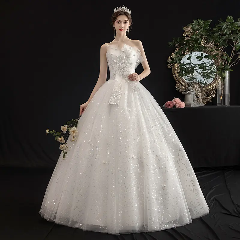 2022 Strapless French Style Romantic Wedding Dress Bridal Gowns Embroidered Gowns for women Allurebridals vestidos de novia