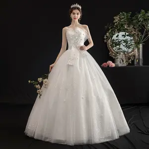 2022 Strapless 프랑스 스타일 로맨틱 웨딩 드레스 신부 가운 수 놓은 가운 여성을위한 Allurebridals vestidos 드 노비