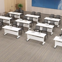 Mesa de entrenamiento plegable de madera, móvil, extensible, larga, para oficina, clases de tutoría, con ruedas, combinación con silla de conferencia