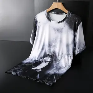 Summer Short Sleeve T-shirt Men Oversized Leisure Sports Ice Silk T-shirt Fashion Printed Men's Speed Dry Shirts