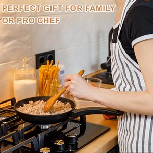 Ensemble de 7 ustensiles de cuisine en bois, ustensiles de cuisine en bois avec support, cuillères pour cuisiner, bois de teck et d'acacia naturel - Product Image 6