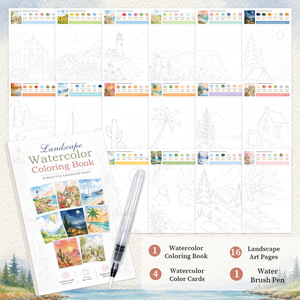 Libro <span class=keywords><strong>da</strong></span> <span class=keywords><strong>colorare</strong></span> con acquerelli per alleviare lo stress, edizione paesaggistica transfrontaliera, 16 pagine a strappo, include guida alle colori e pennello - Product Image 2