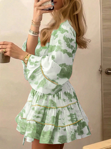 Vestido Mini <span class=keywords><strong>Boho</strong></span> Floral Rosa para Mujer, Vestido con Mangas Abullonadas y Cintura Ajustada, Vestido Línea A, Vestido Romántico Francés para Vacaciones - Product Image 4