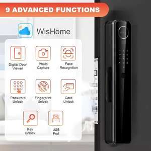 Verrouillage Intelligent 3D par Reconnaissance d'Empreintes Digitales, Vidéo Interphone Tuya Wifi App Déverrouiller Carte NFC <span class=keywords><strong>Code</strong></span> RFID Porte en Bois Verrouillage Numérique Grade C - Product Image 4