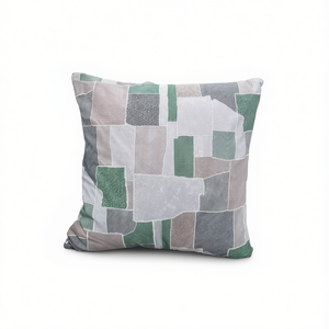 เบาะรองนั่งและหมอนอิงหนังกลับเย็บต่อกันสีเทาเขียว ลายเฉพาะตัว ขนาด 45*45 ซม. ไส้ใยโพลีเอสเตอร์ ผลิตในจีน - Product Image 1