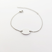 Pendentif ovale en acier inoxydable Bracelet réglable pendentif pour gravure chaîne de câble plat Bracelet à breloques personnalisé breloque ovale