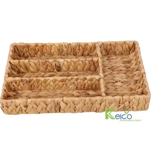 Wholesale Cheap Price handmade natural water hyacinth material Rectangle 4 Compartments Storage Tray made in Vietnam