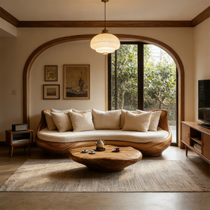 Canapé en bois courbé sur mesure haut de gamme, mobilier d'intérieur de luxe pour penthouse, texture en bois de teck de qualité supérieure, siège sculpté - Product Image 2