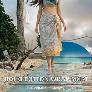 House Ananya Natural Nonwoven Vintage Boho Cotton <b>Beach</b> Sarong <b>Wrap</b> Skirt Women Handmade Cover-Up Lightweight Mini A-Line - Product Image 2